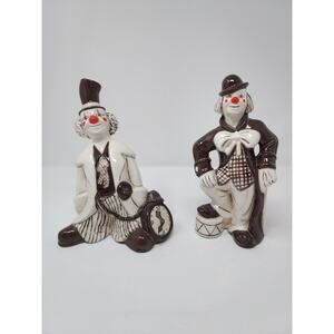 Baby Room Decor Porcelain Clown Figurines Set of 2 Vintage 1970s Signed 8"